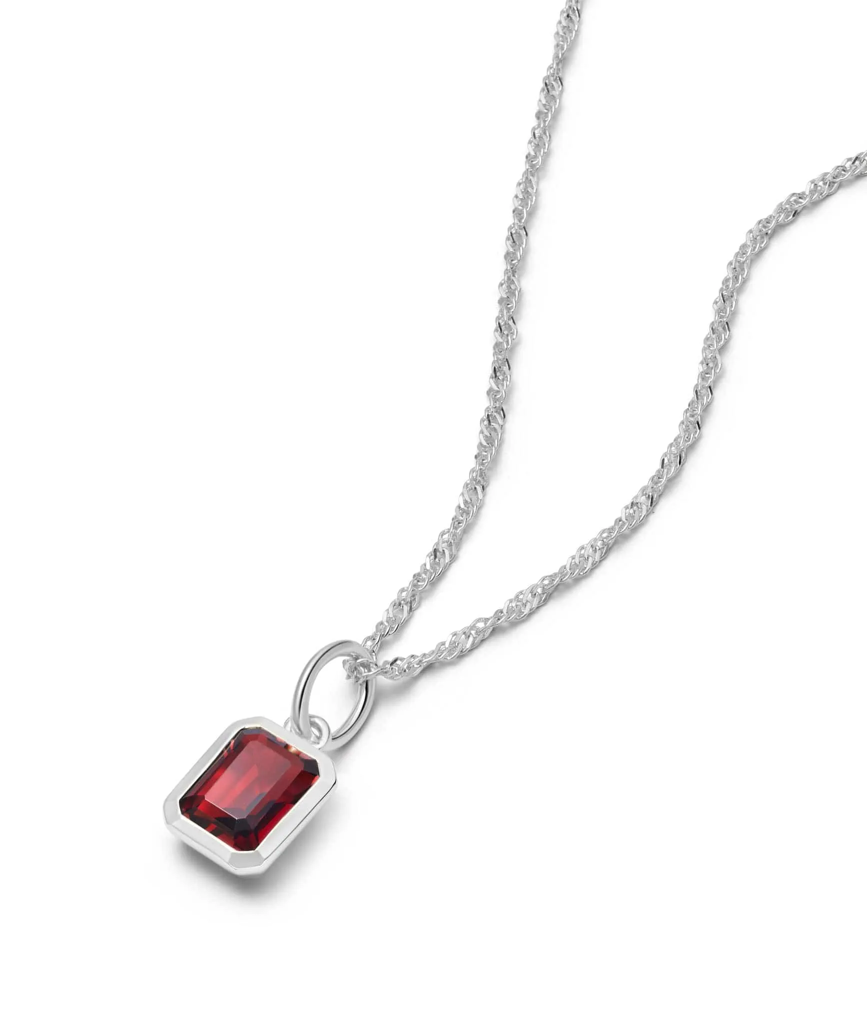 Garnet January Birthstone Charm Necklace Sterling Silver