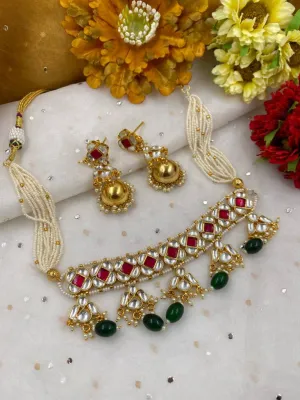 Gehna Shops Traditional Handmade Jadau Kundan Choker Necklace Set For Ladies