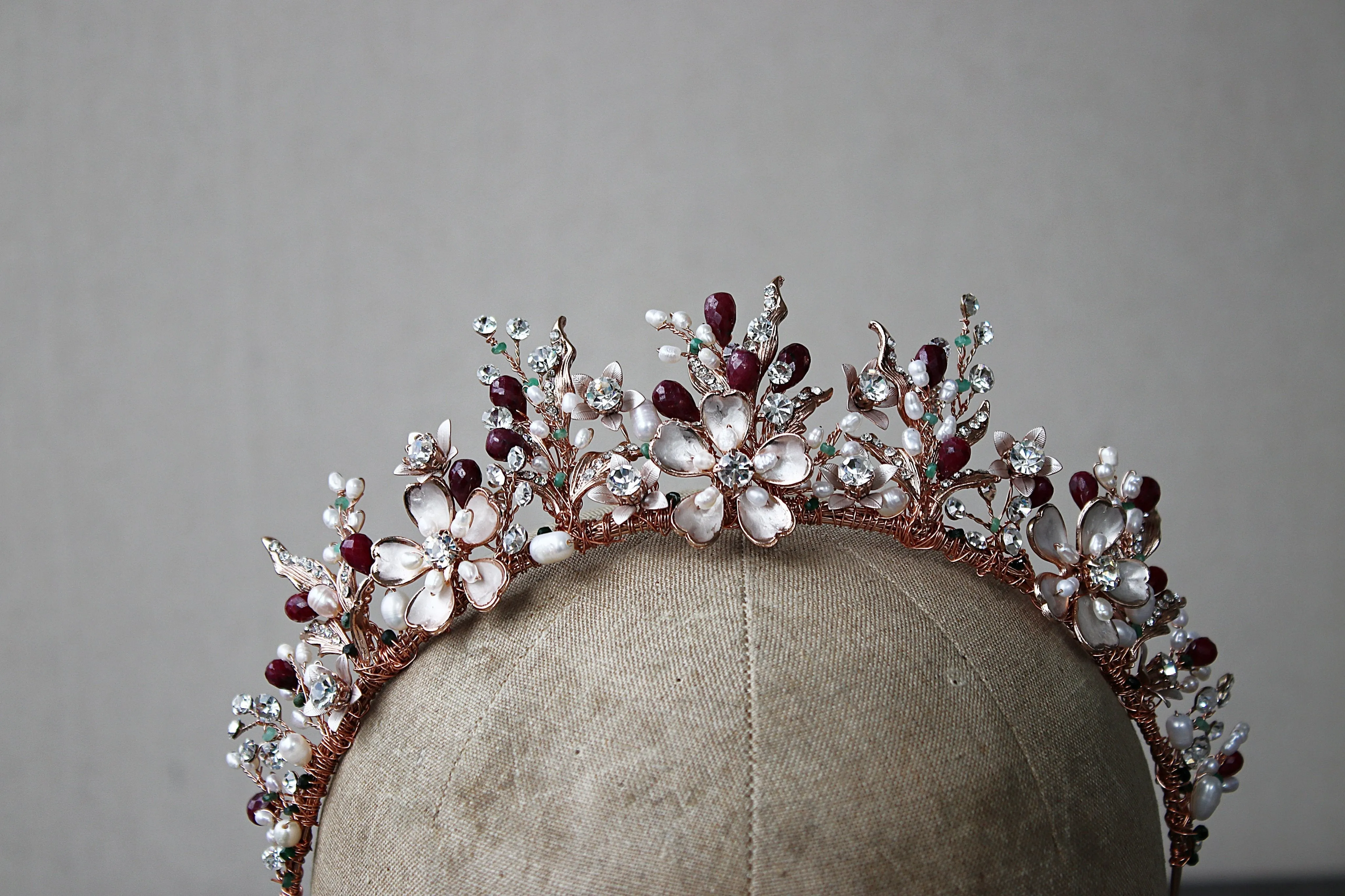 GENEVIEVE Tiara with Ruby and Emerald Briolettes