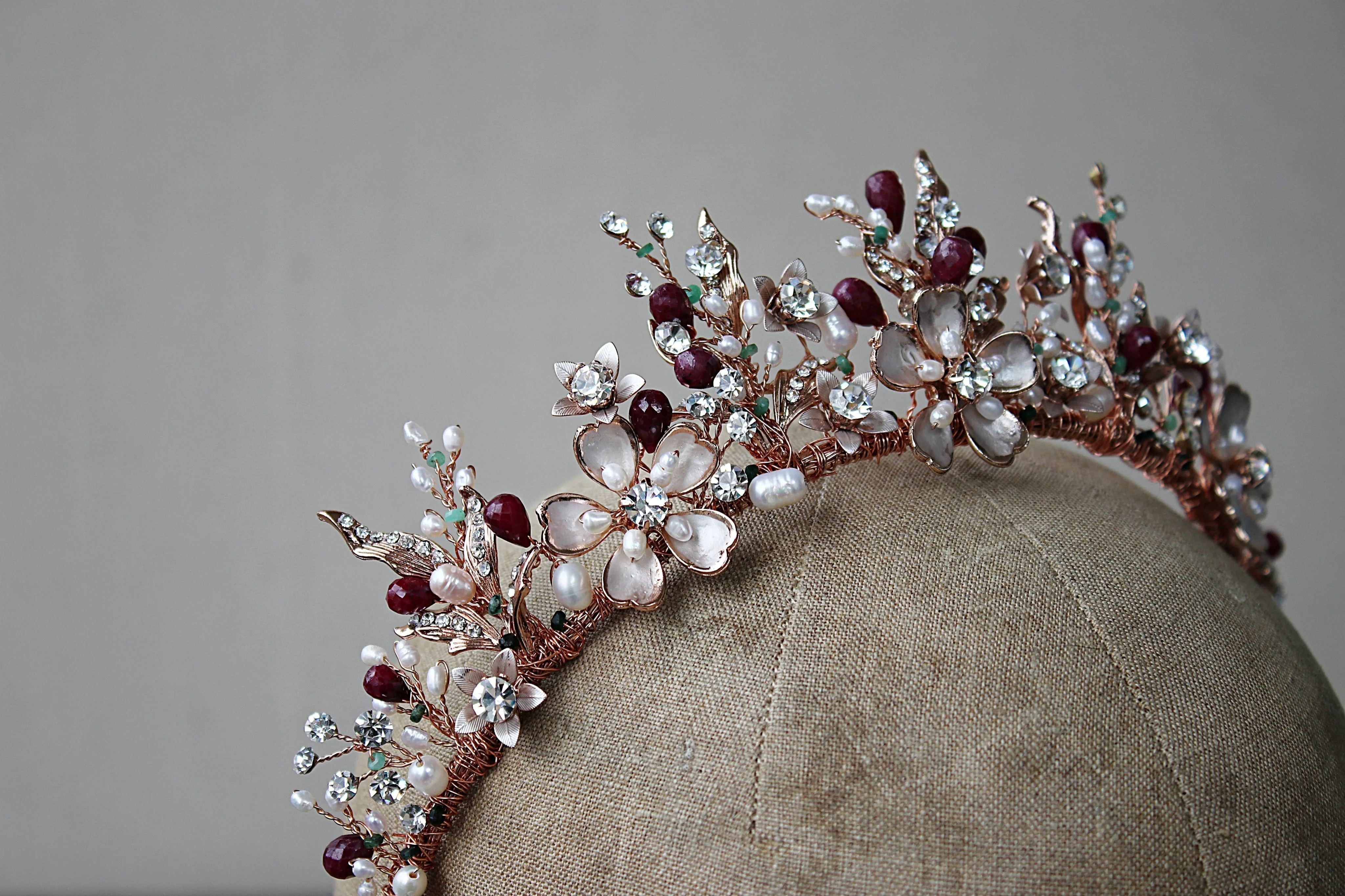 GENEVIEVE Tiara with Ruby and Emerald Briolettes