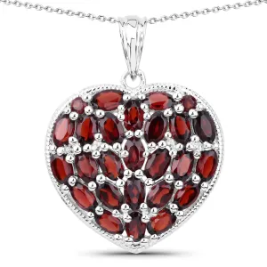 Genuine Garnet and White Topaz Heart Shaped Pendant