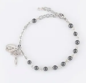 Genuine Hematite Round Rosary Bracelet - BR7400HT