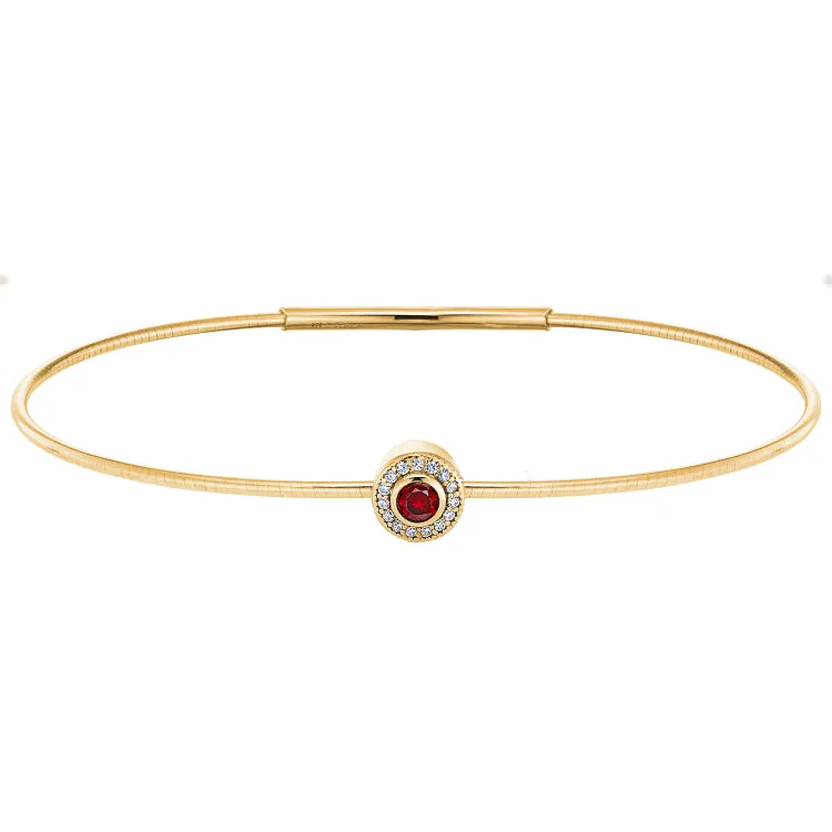 Gold Finish Finish Sterling Silver Round Simulated Garnet Birth Gem Bracelet with Simulated Diamonds