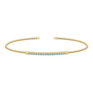 Gold Finish Sterling Silver Cable Cuff Bracelet with Simulated Aquamarine Birth Gems - March