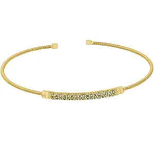 Gold Finish Sterling Silver Cable Cuff Bracelet with Three Rows of Simulated Aquamarine Birth Gems - March