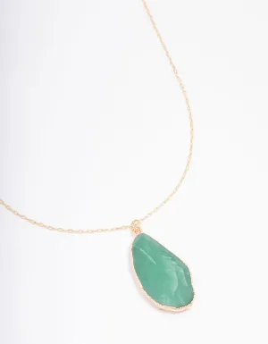 Gold Green Aventurine Organic Pendant Necklace