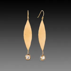 Gold Leaf Earrings with Sapphire Drops