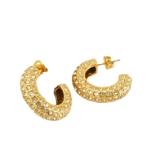 Gold-Plated Copper Hoop Earrings with Zircon Crystals – Classic Sparkling Earrings