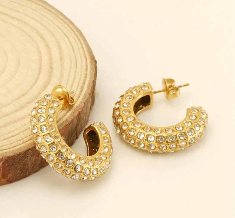 Gold-Plated Copper Hoop Earrings with Zircon Crystals – Classic Sparkling Earrings