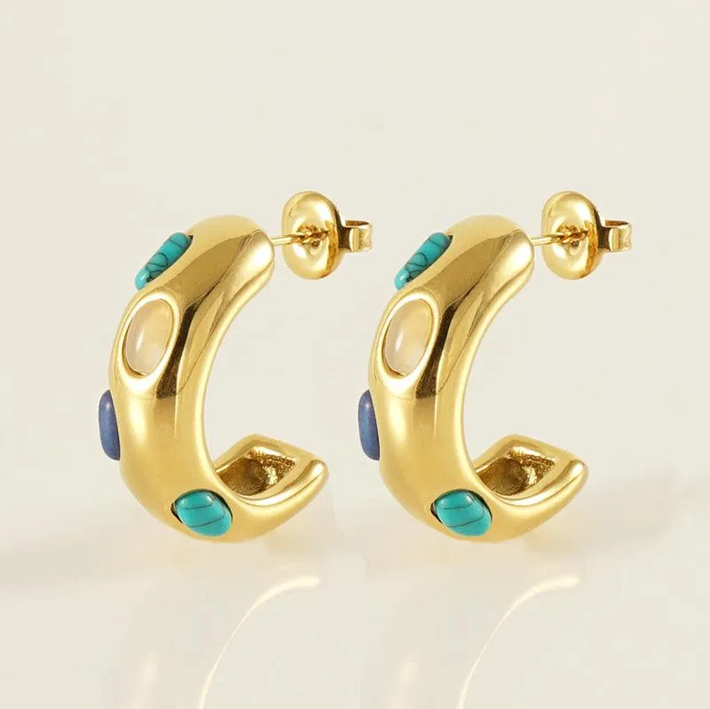 Gold-Plated Stainless Steel Stud Earrings – Modern Sculpted Hoop Earrings