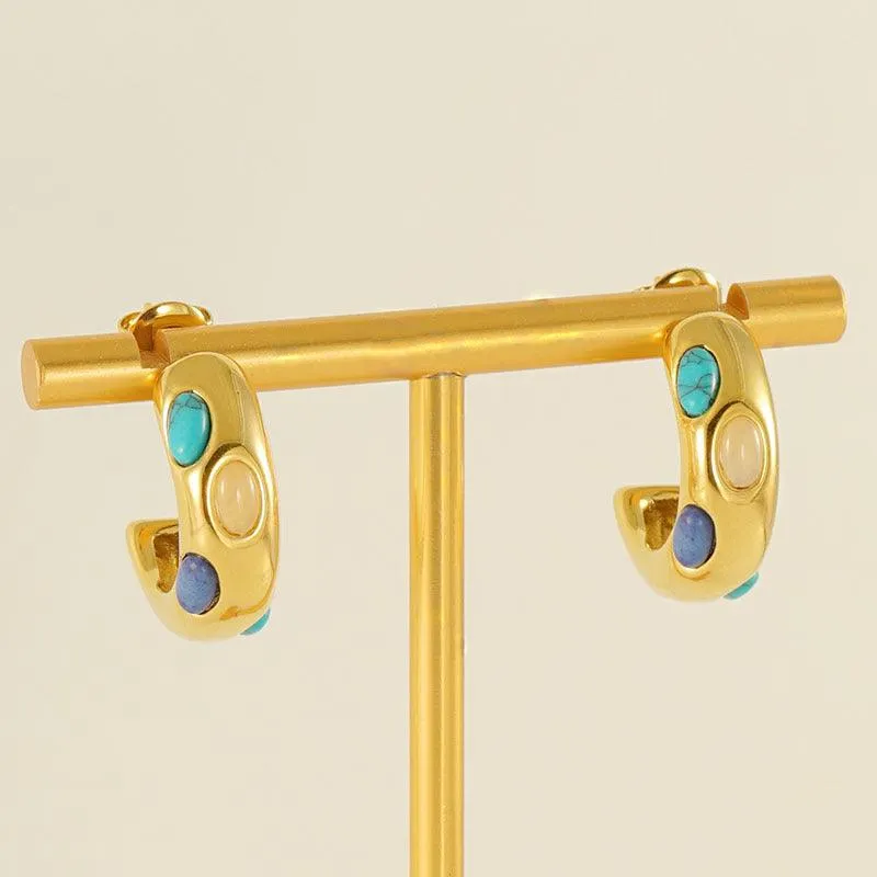 Gold-Plated Stainless Steel Stud Earrings – Modern Sculpted Hoop Earrings