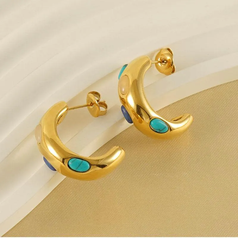 Gold-Plated Stainless Steel Stud Earrings – Modern Sculpted Hoop Earrings