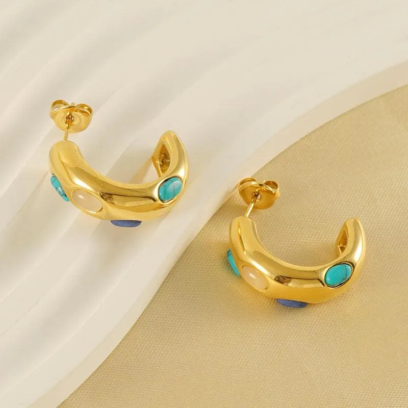 Gold-Plated Stainless Steel Stud Earrings – Modern Sculpted Hoop Earrings