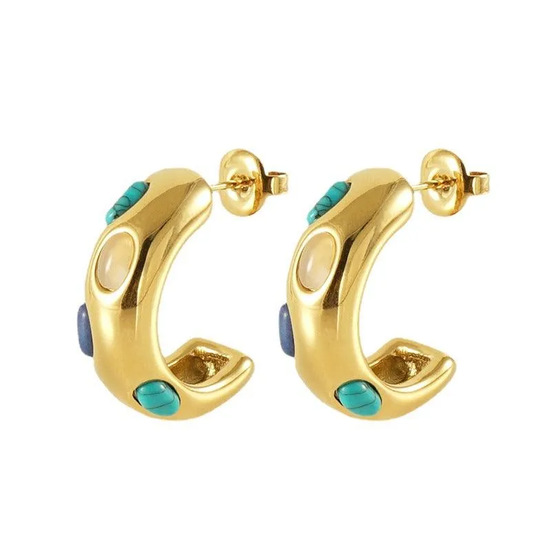 Gold-Plated Stainless Steel Stud Earrings – Modern Sculpted Hoop Earrings