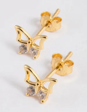 Gold Plated Sterling Silver Diamante Butterfly Stud Earrings