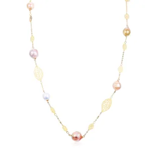 Golden Leaf Baroque Edison Pearl Necklace & Bracelet Gift Set