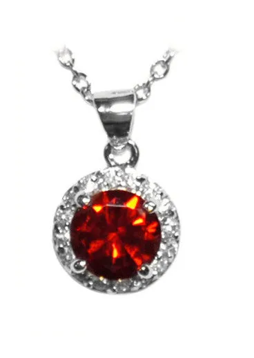 Halo Garnet Red Crystal Petite Pendant Necklace