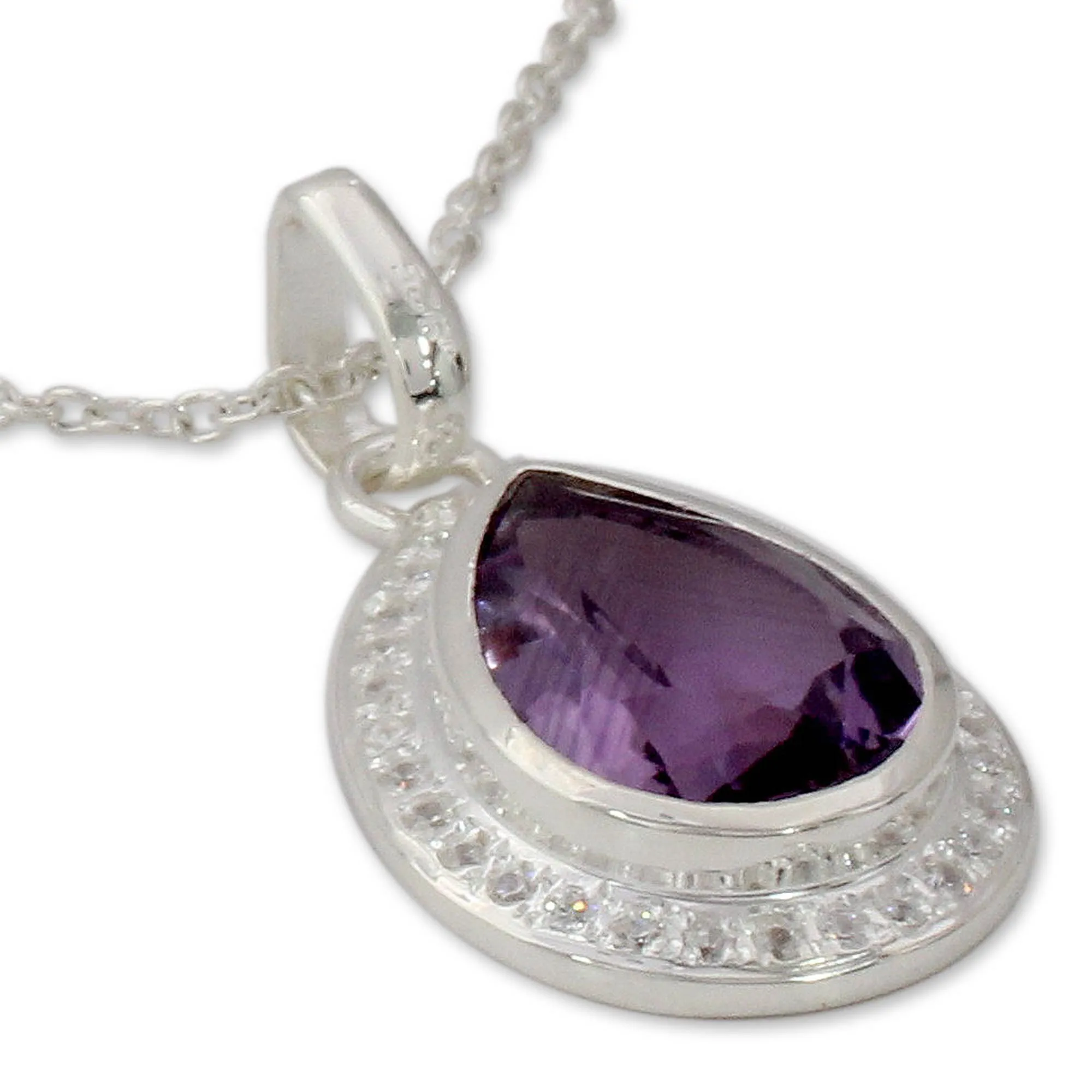 Handcrafted Silver and Amethyst Pendant Necklace - Mughal Mystique | NOVICA