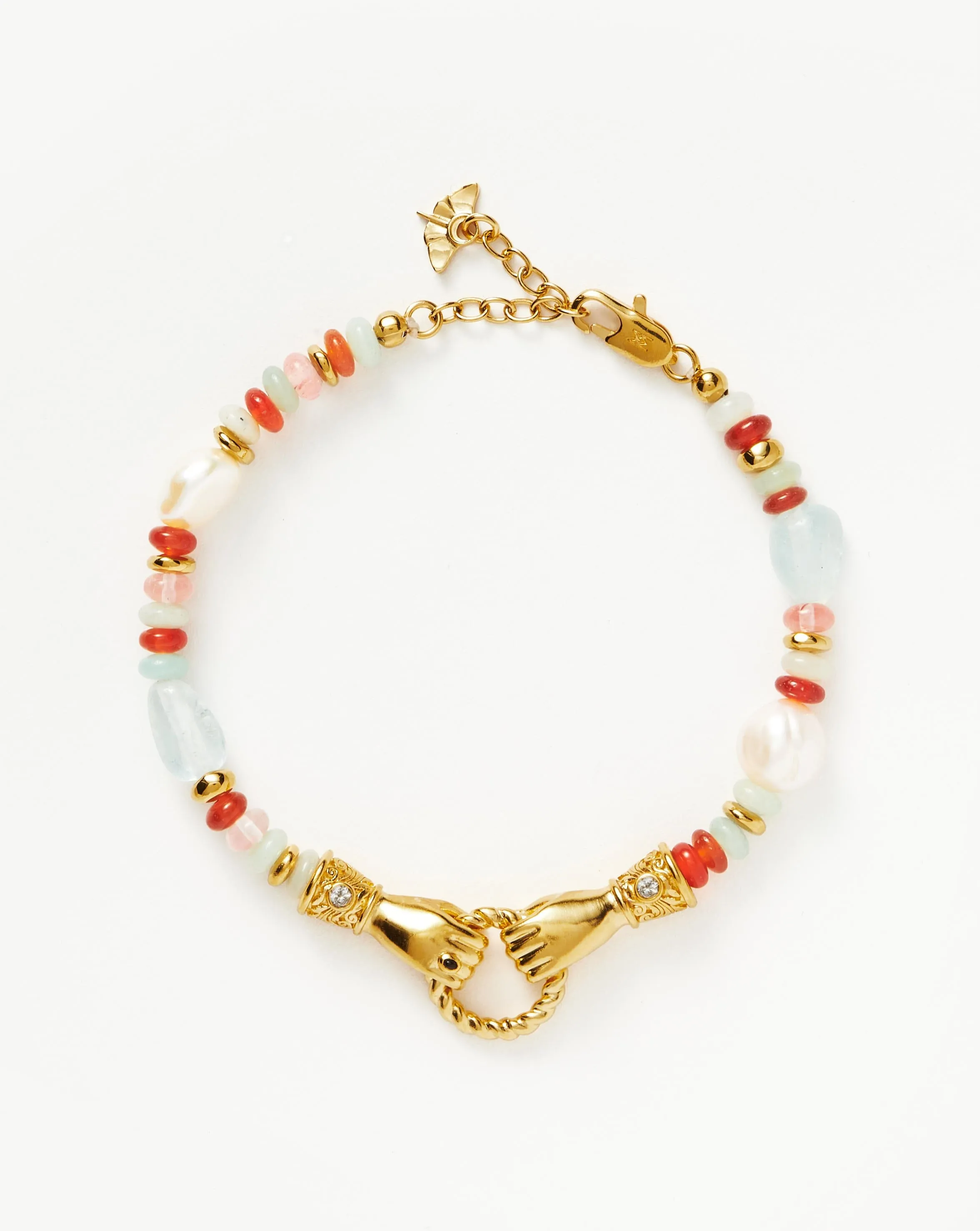 Harris Reed In Good Hands Beaded Gemstone Bracelet | 18k Gold Plated/Multi Gemstone & Pearl