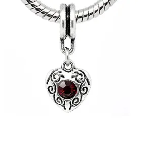 Heart Dangle With Juanury Garnet Birthstone Charms for Snake Chain Bracelet