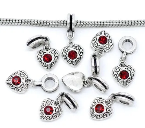 Heart Dangle With Juanury Garnet Birthstone Charms for Snake Chain Bracelet