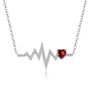 Heartbeat with Gemstone Heart Rhodium Plated Sterling Silver Necklace