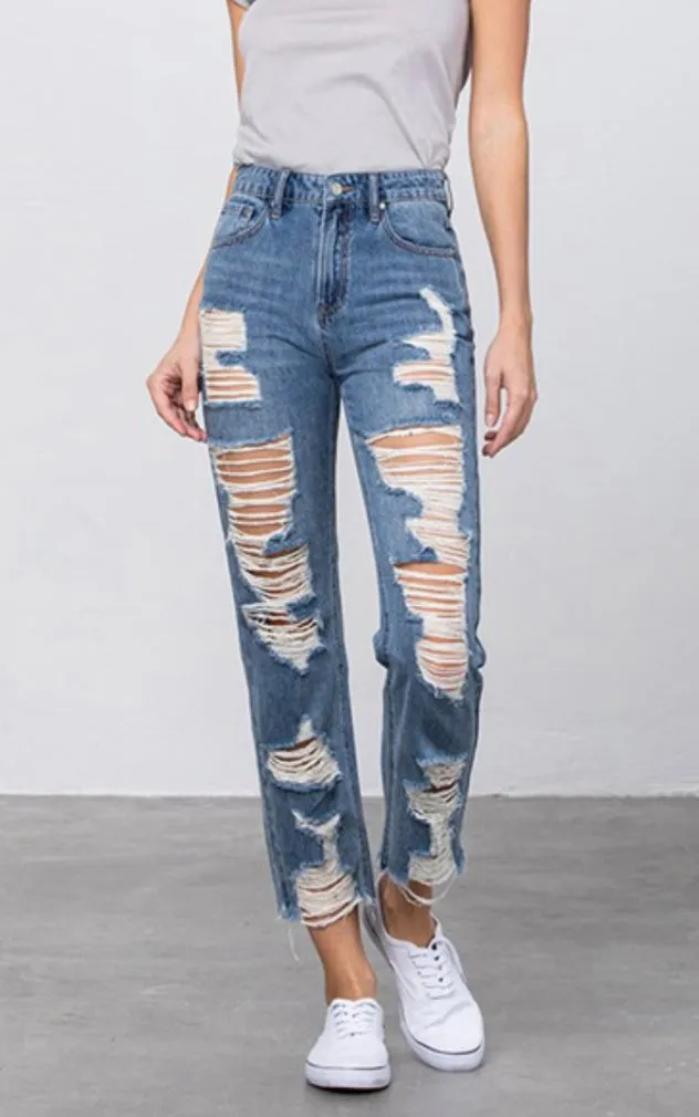 Heavy Distressed Straight Jeans