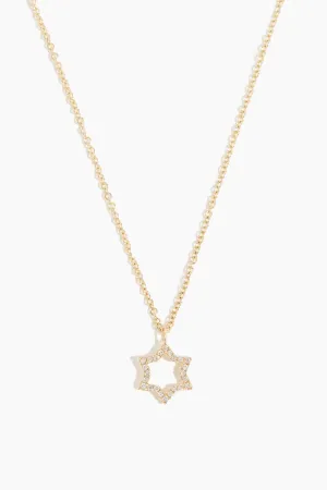 Hexagram Single Cut Diamond Necklace in 14k Gold