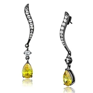 IP Light Black (IP Gun) Stainless Steel Earrings with AAA Grade CZ in Topaz for Women Topaz Stone Color Style TK2631