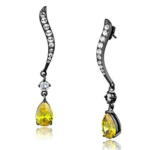 IP Light Black (IP Gun) Stainless Steel Earrings with AAA Grade CZ in Topaz for Women Topaz Stone Color Style TK2631