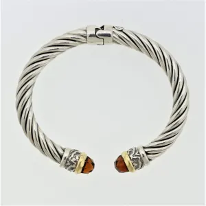 Italian Alisa Garnet Sterling Silver & Gold Twisted Cable Bracelet