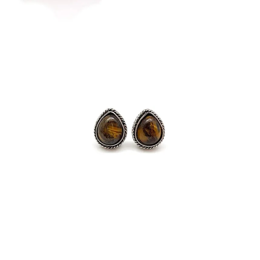 Kashi Semiprecious Stone Post Earrings - Tigereye