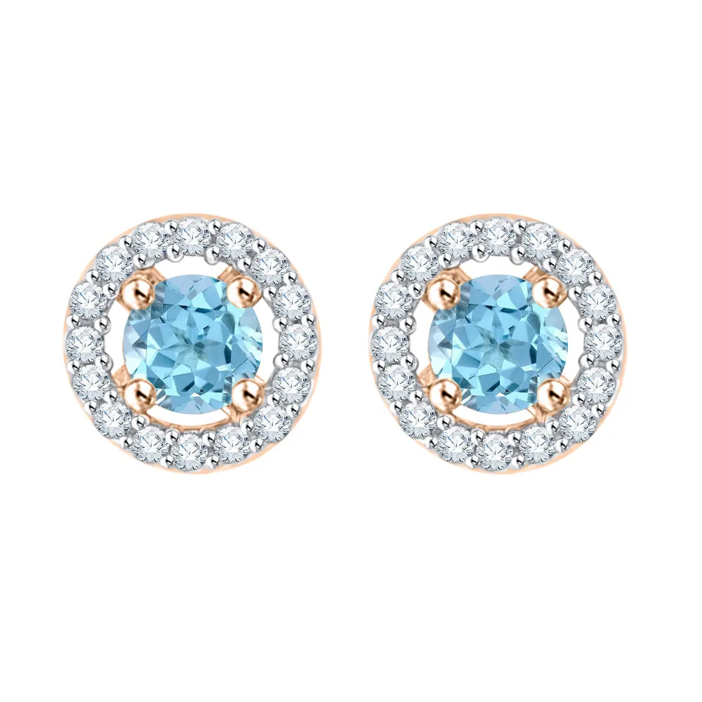 KATARINA 7/8 cttw Diamond and  Blue Topaz Halo Earrings