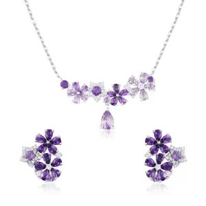 Lilac Blossom Amethyst Necklace and Earrings Set