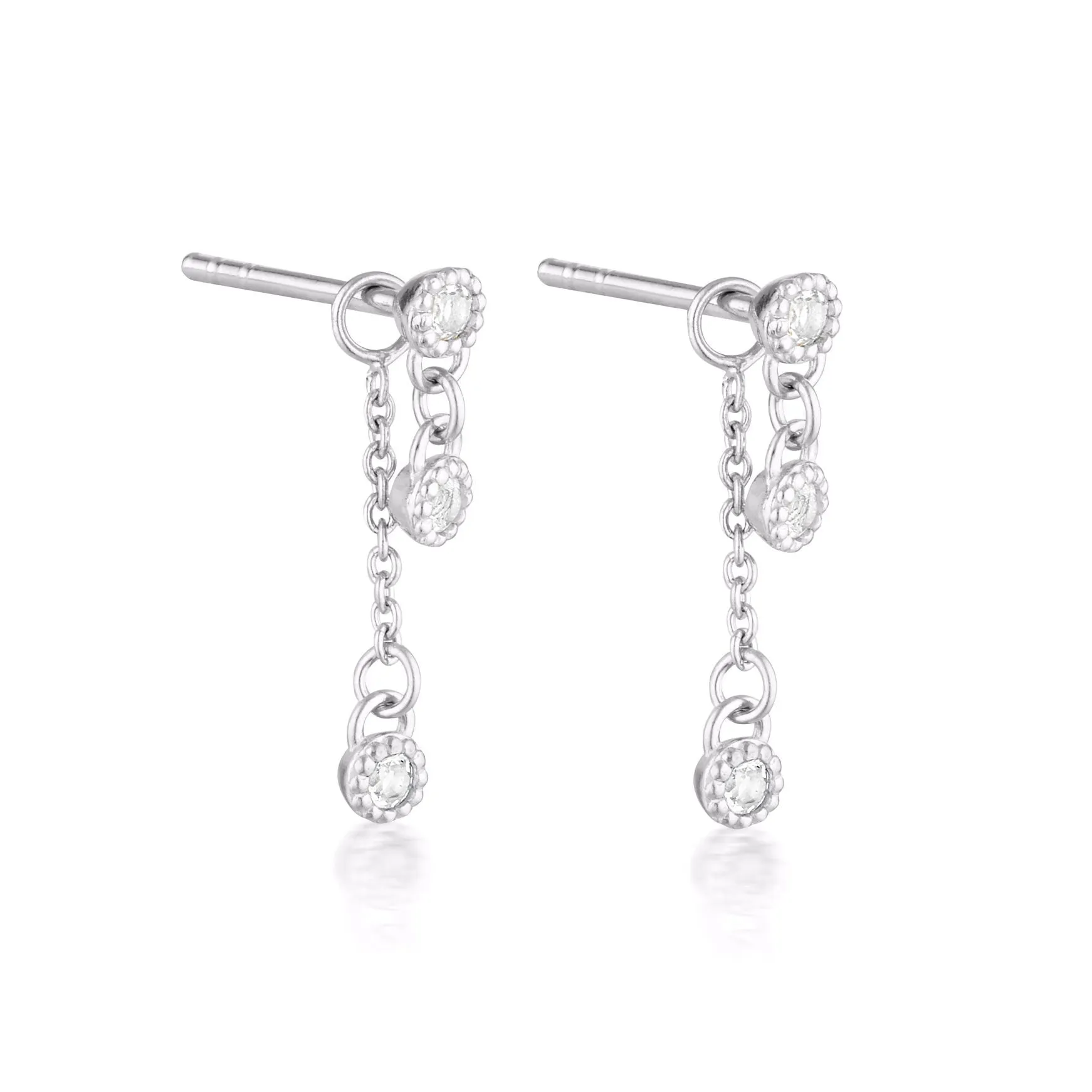 Linda Tahija White Topaz Meteor Chain Stud Earrings, Silver