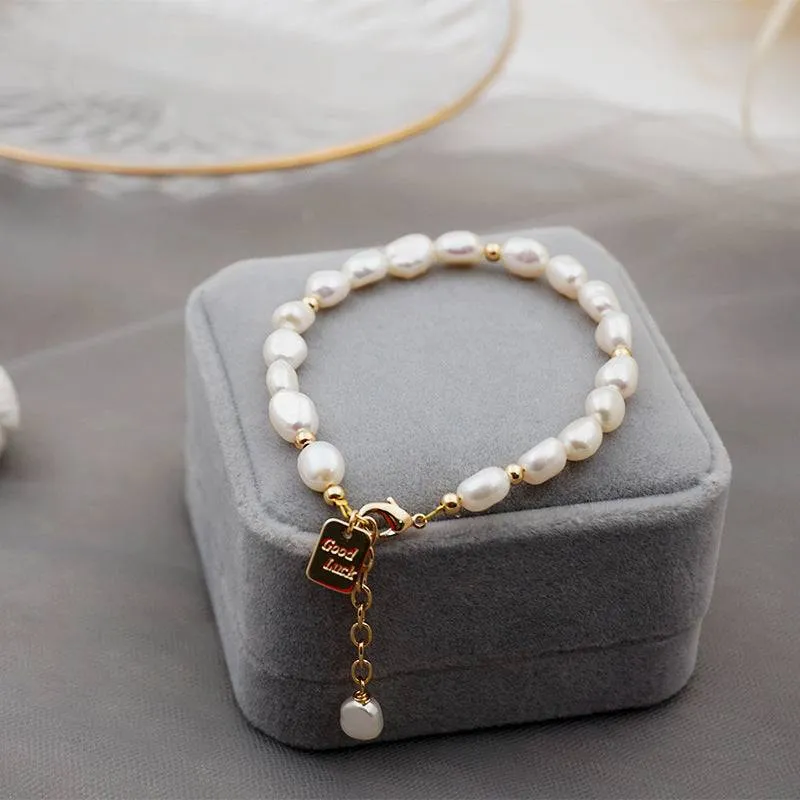 Lucky Engraved Pearls Bracelet