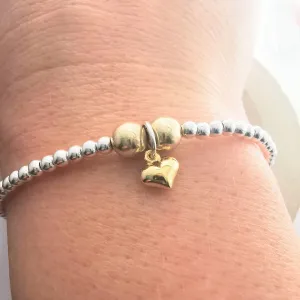 MATILDA - Sterling Silver And Gold Bead Bracelet with Gold Heart Charm