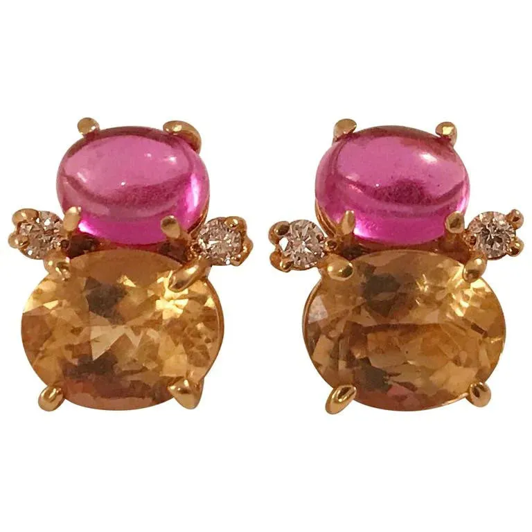 Medium GUM DROP™ Earrings with Deep Citrine and Pink Topaz and Diamonds