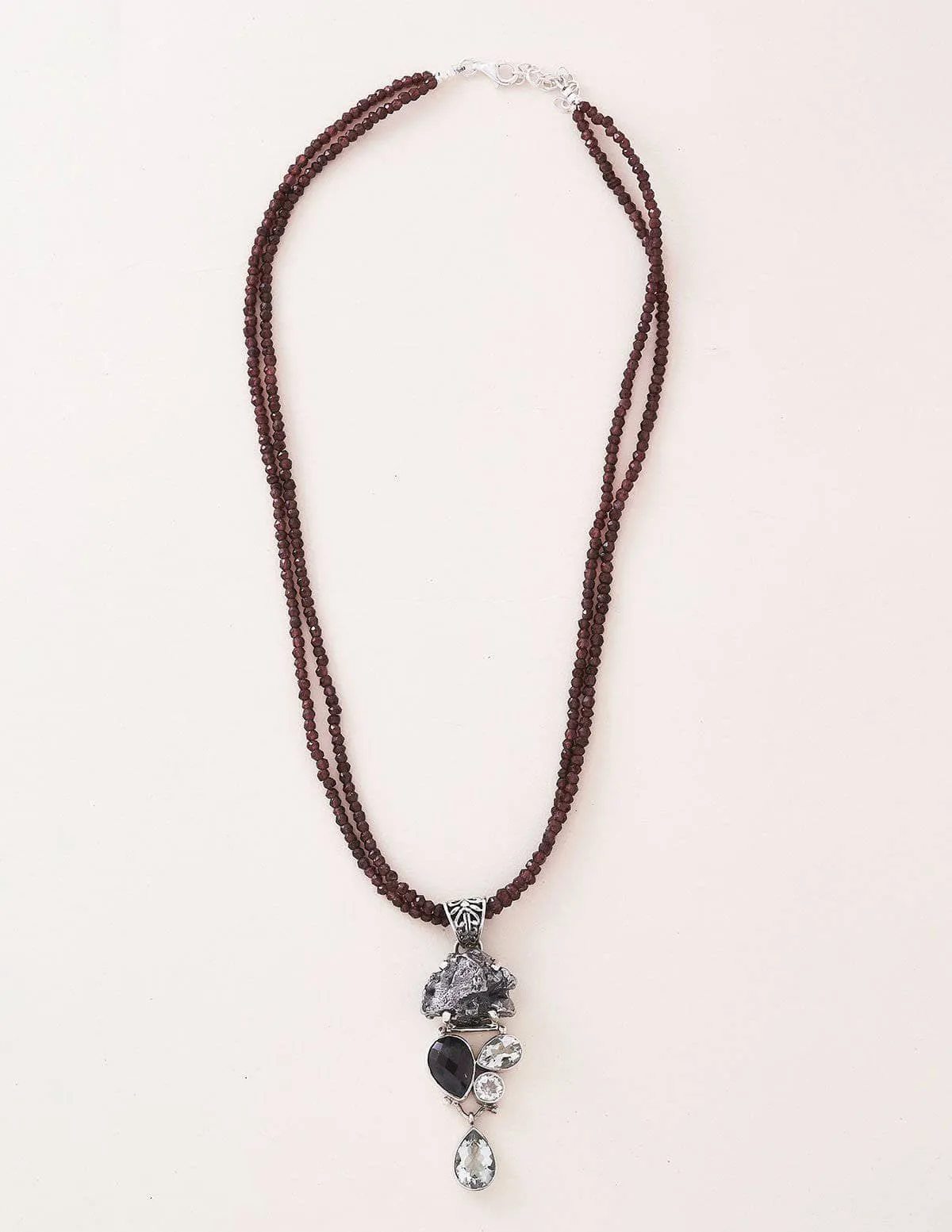 Meteorite Nugget and Garnet Bead Necklace - One of a Kind