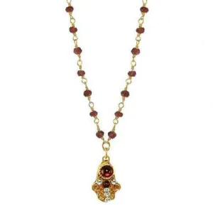 Michal Golan Garnet and Gold Hamsa Necklace