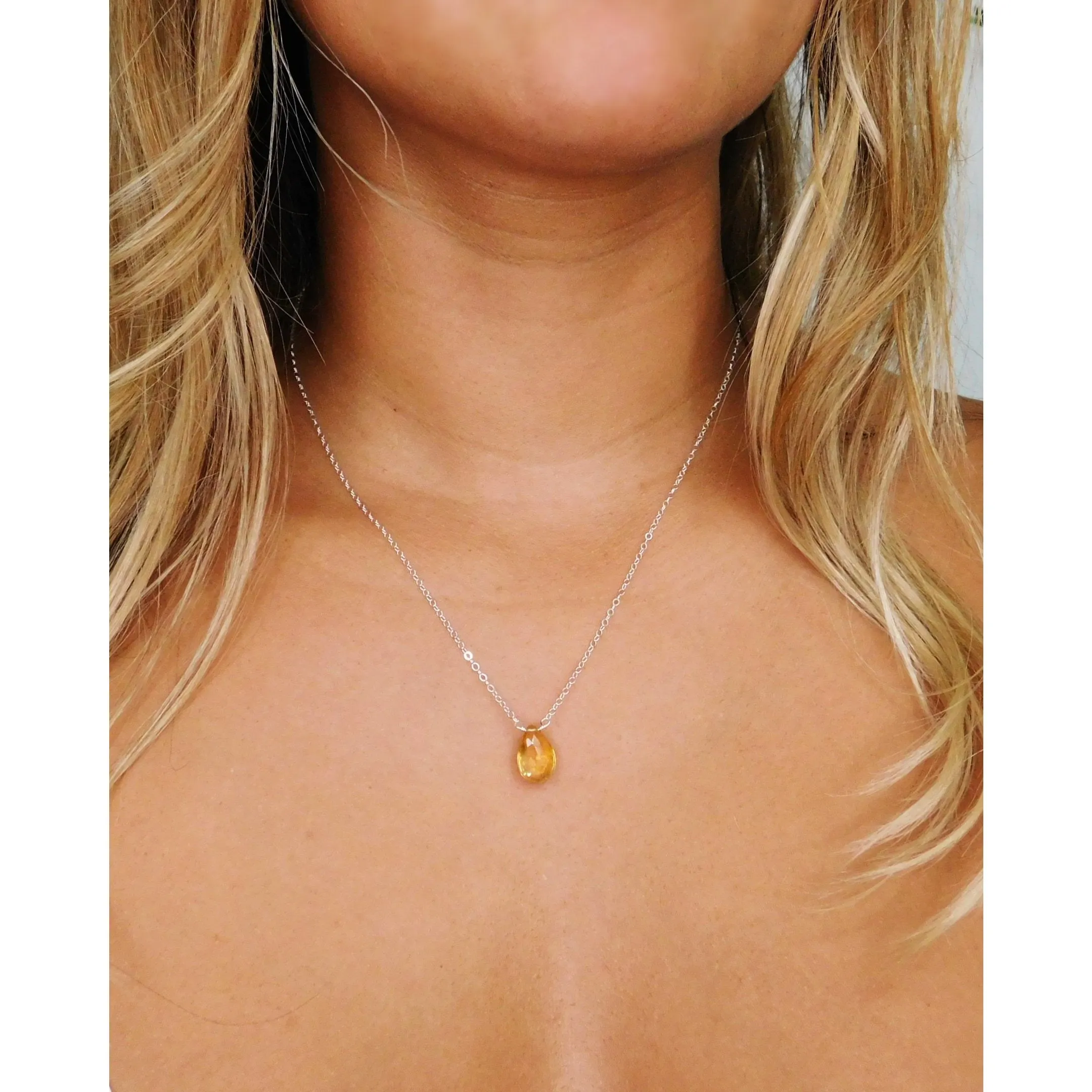 Minimalist Citrine Drop Necklace