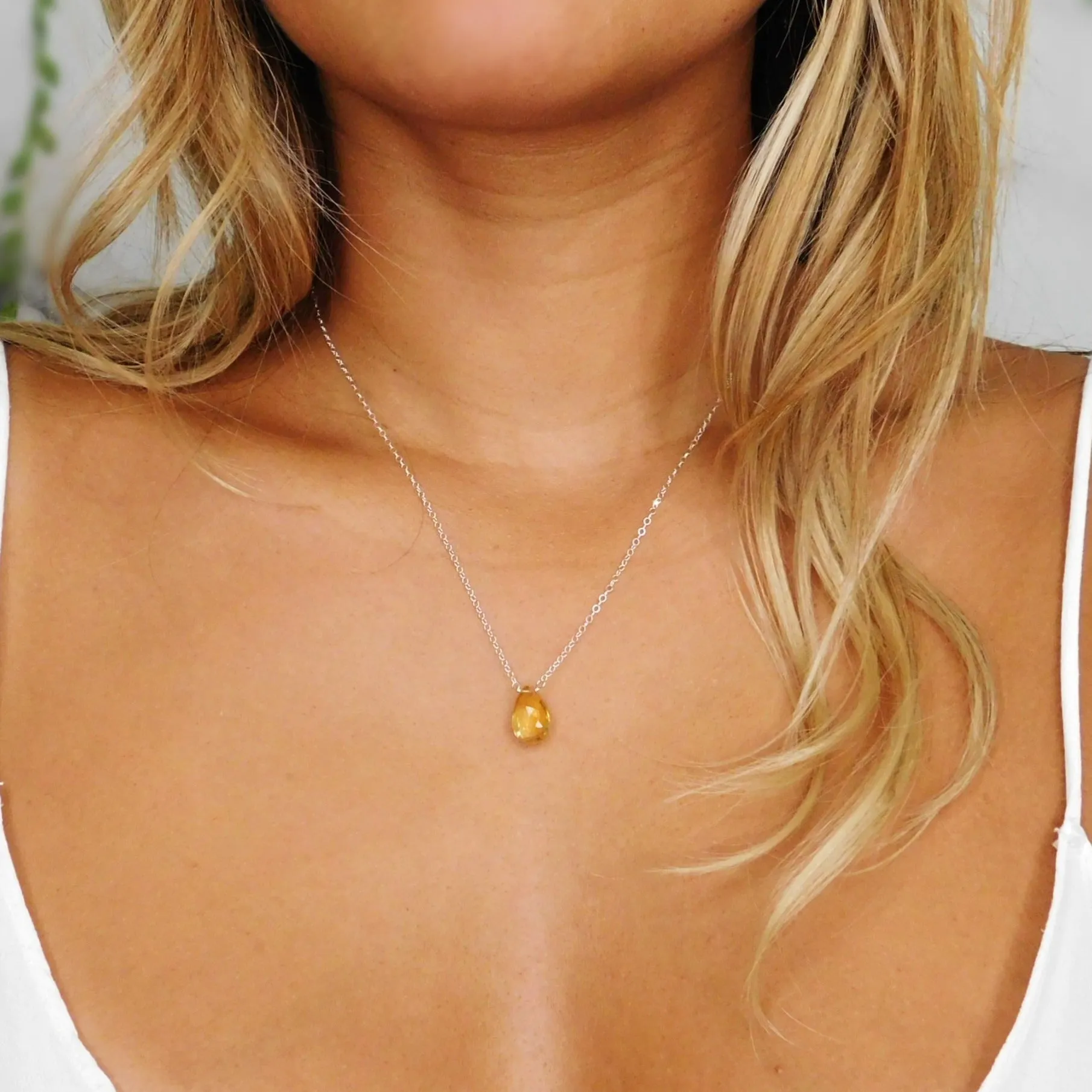 Minimalist Citrine Drop Necklace