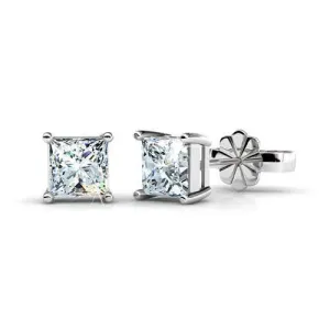 Modern 1.00CT Princess Cut Diamond Stud Earrings in 14KT White Gold