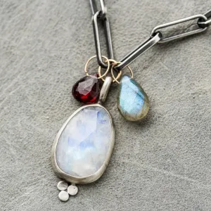 Moonstone Necklace with Red Garnet and Labradorite