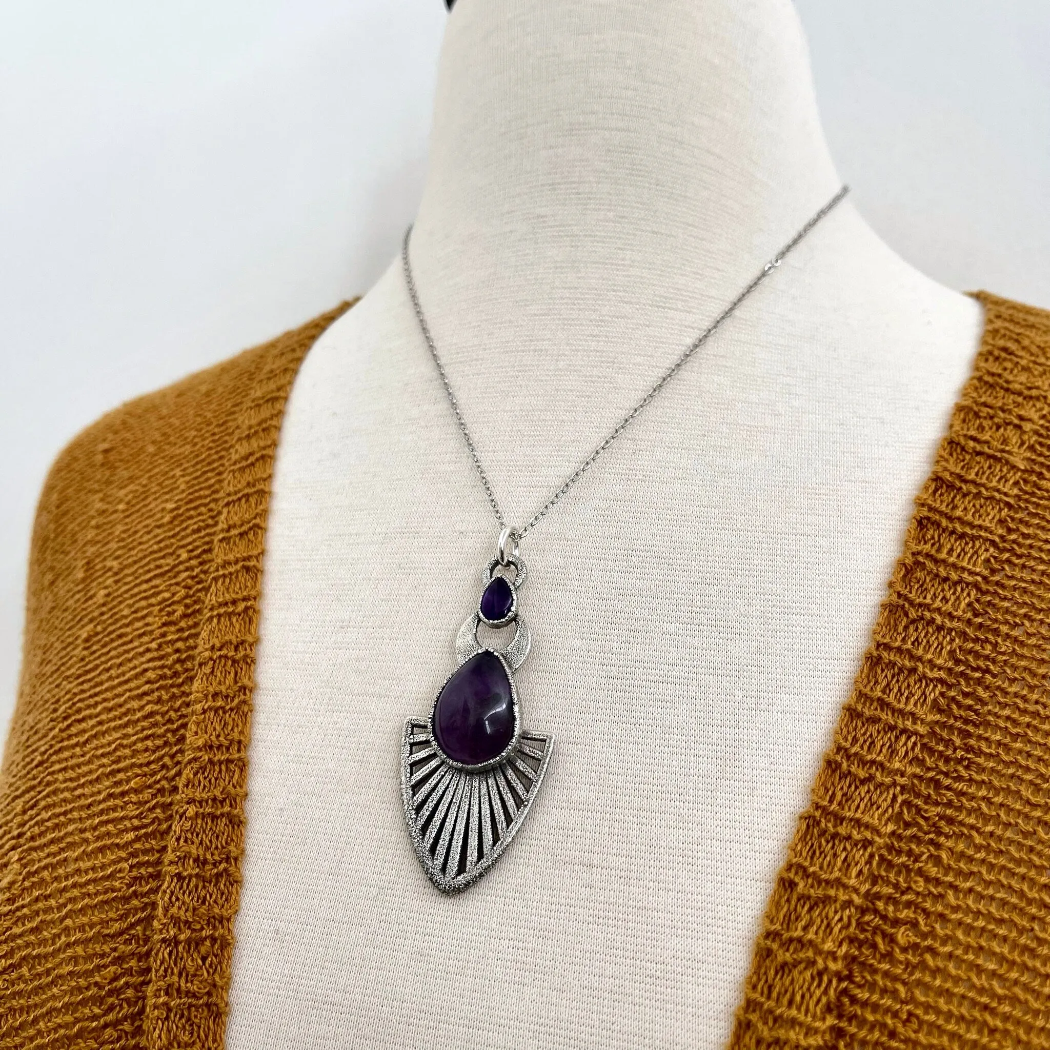 Moss & Moon Collection - Purple Amethyst Crystal Necklace in Fine Silver /