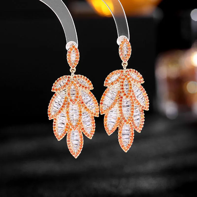 Multi-layered leaves exaggerated atmosphere heavy industry earrings