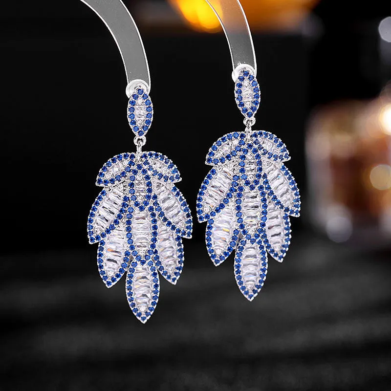 Multi-layered leaves exaggerated atmosphere heavy industry earrings