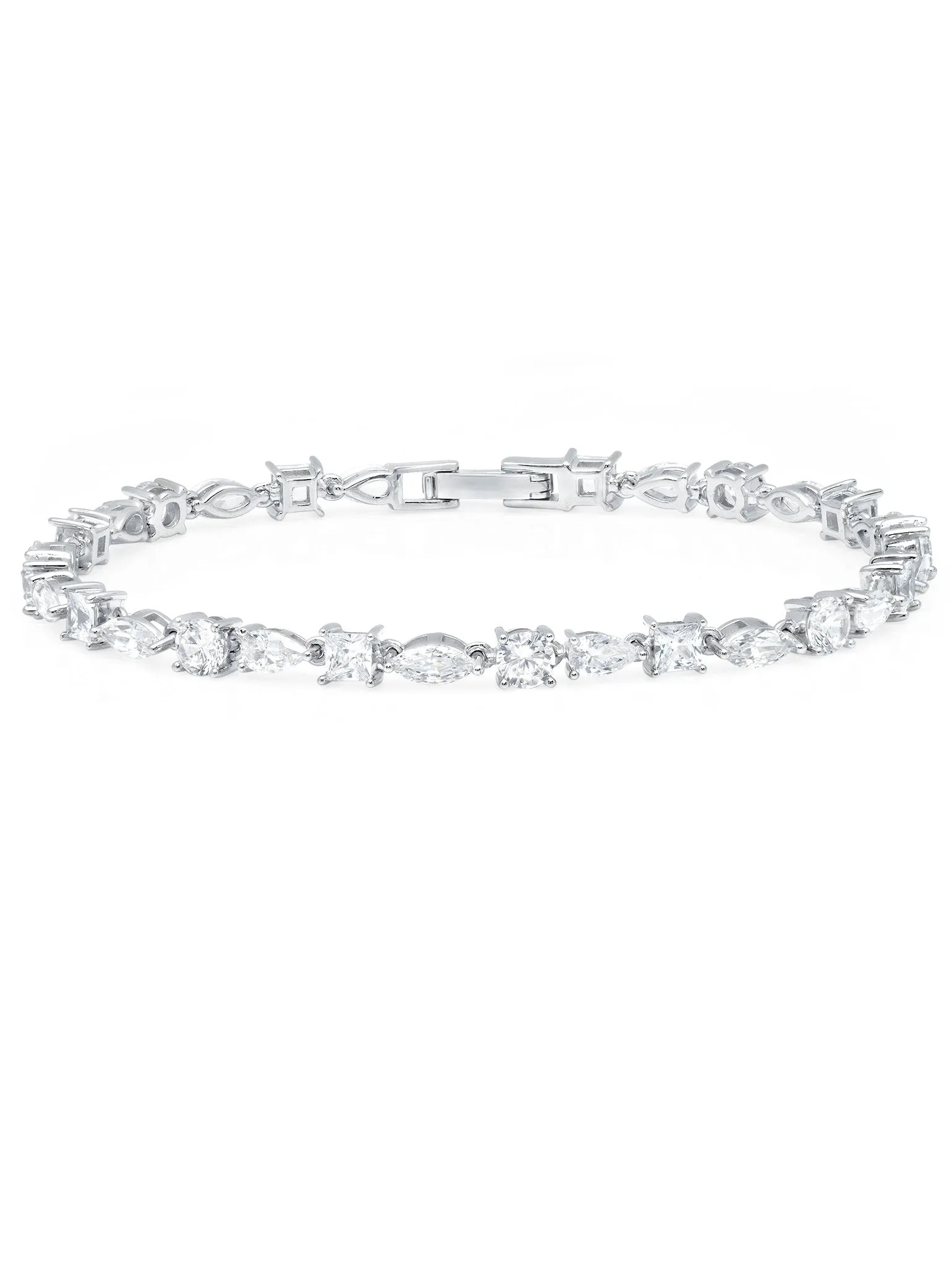 Multi Shape Tennis Bracelet Finished in Pure Platinum