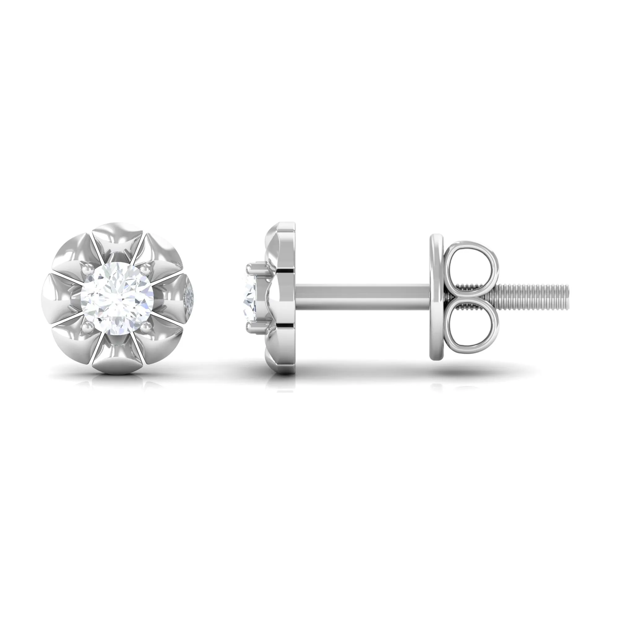 Natural Diamond Solitaire Flower Stud Earrings