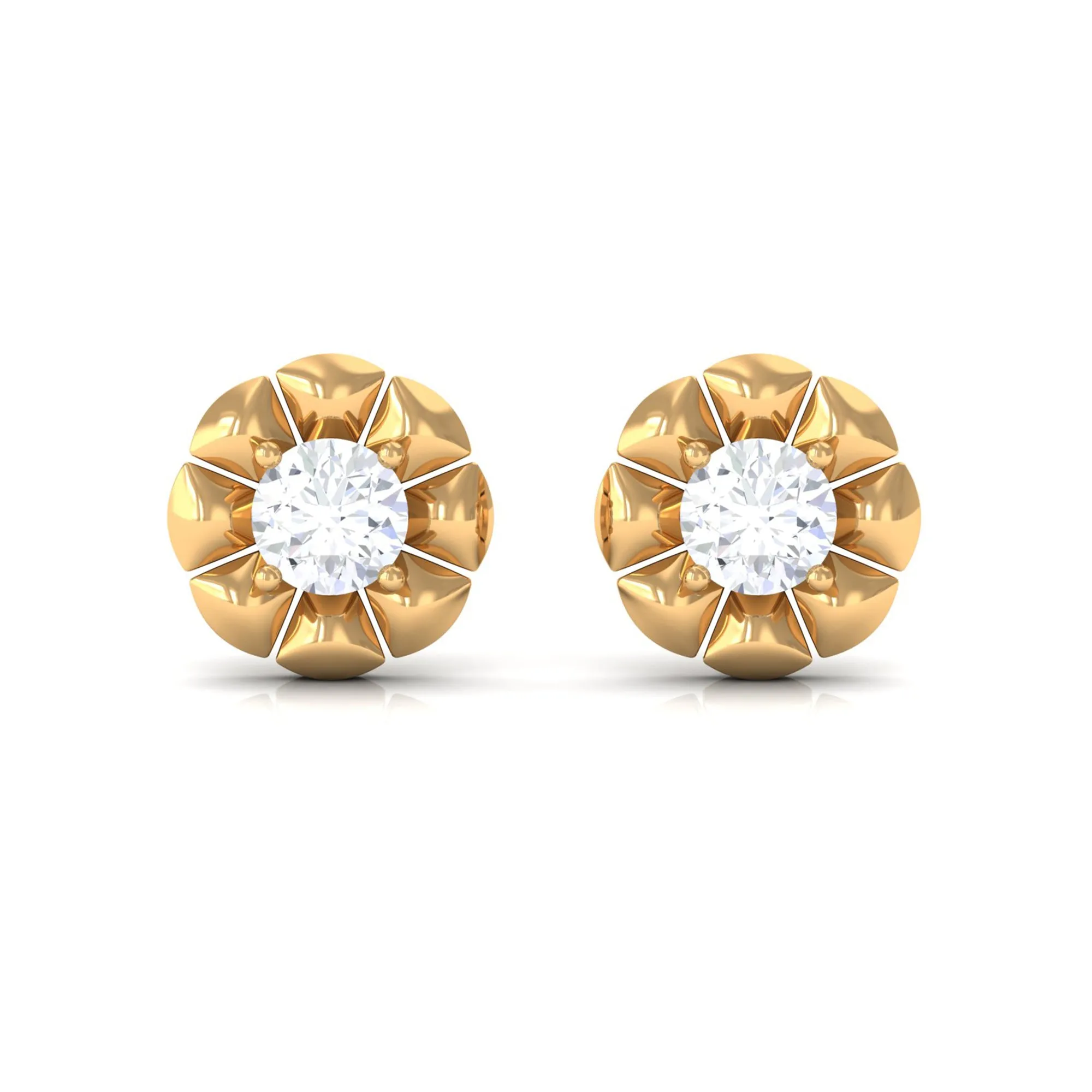 Natural Diamond Solitaire Flower Stud Earrings